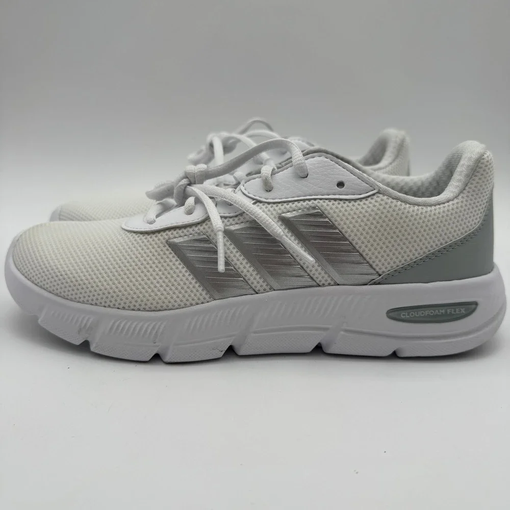 Adidas Cloudfoam Flex Lace Running Shoes‎ White Gray Women's Size 8.5